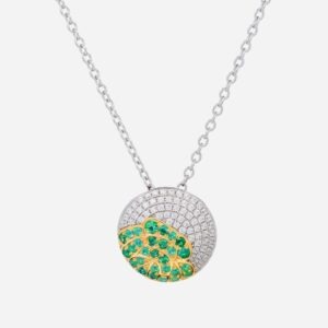 18kt Diamond approx. 0.49pt, Emerald approx. 0.41pt Circle Pendant w/chain