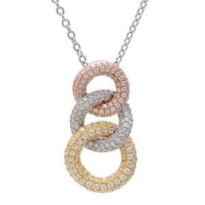 18kt Tri Color Dia approx. 1.75ct graduating 3 circle pendant with chain