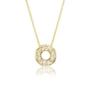 18kt 8 diamonds approx. 0.08pts clip top Circle pendant with Chain